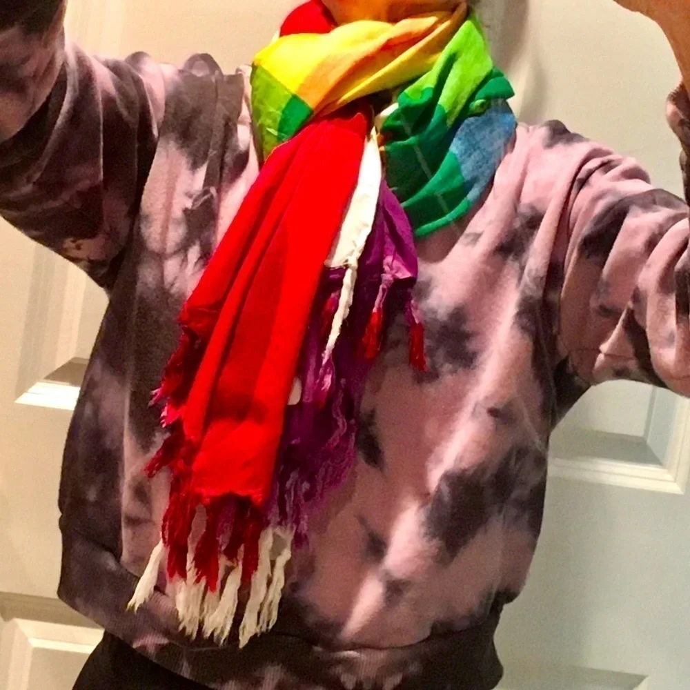 Colorful, Rainbow, Art Deco, Pashmina Style Fringe Wrap Scarf from Brazil